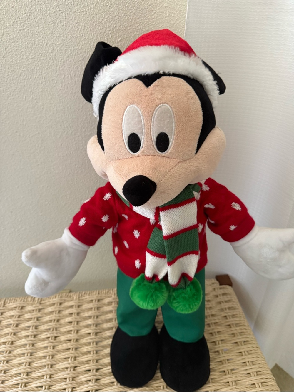 Mickey Mouse Holiday Plush - Red Santa Hat & Green Scarf Gemmy Christmas